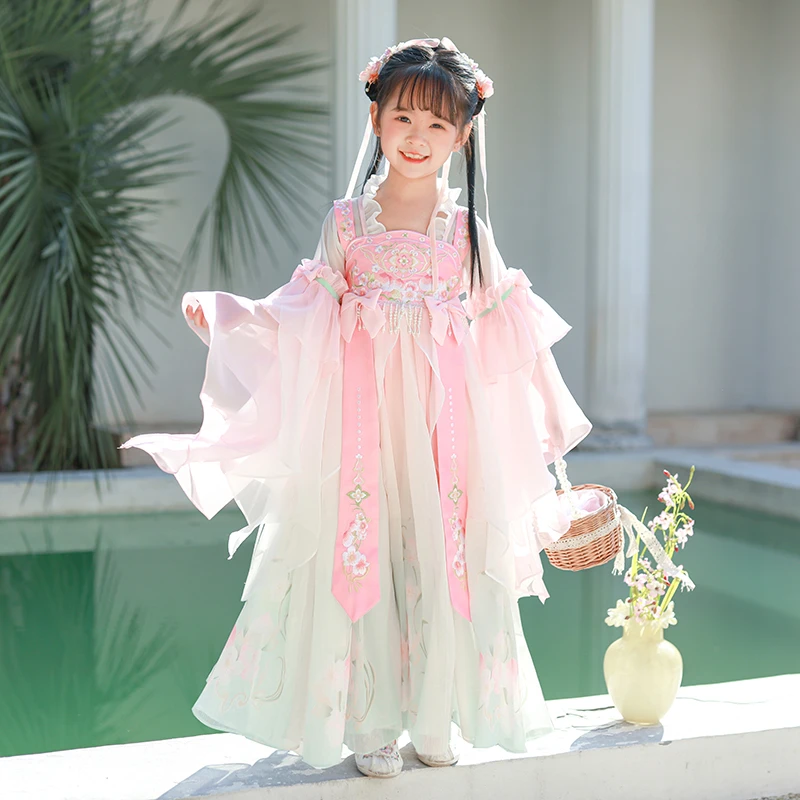 春秋汉服超仙古装襦裙小女孩薄款国风女童古风连衣裙齐胸唐装夏款