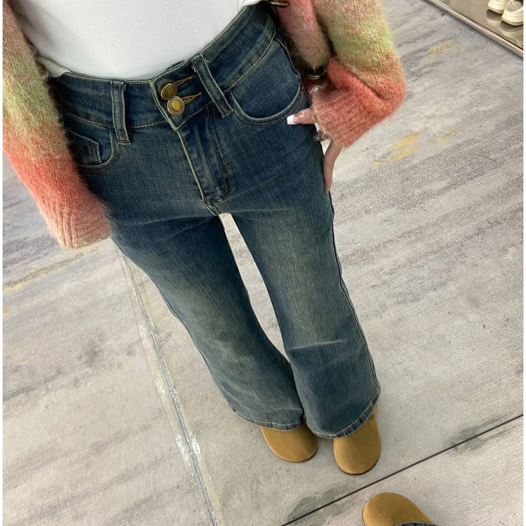 牛仔裤女小个子微喇春秋高腰显高显瘦修身弹力喇叭裤子3109