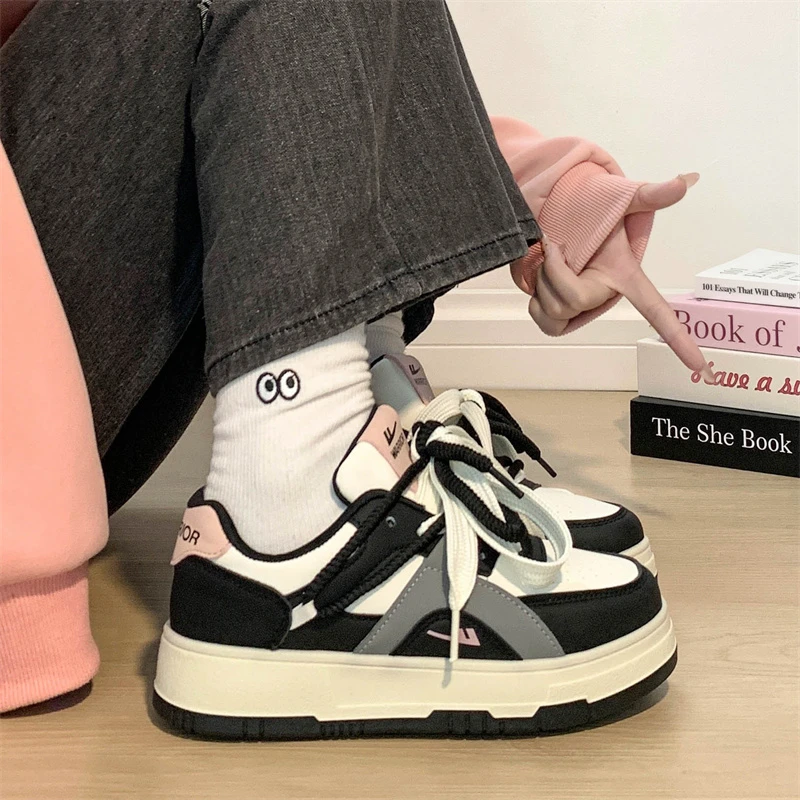 回力超火熊猫鞋拼色厚底运动板鞋网红同款女鞋2025春季学生休闲鞋