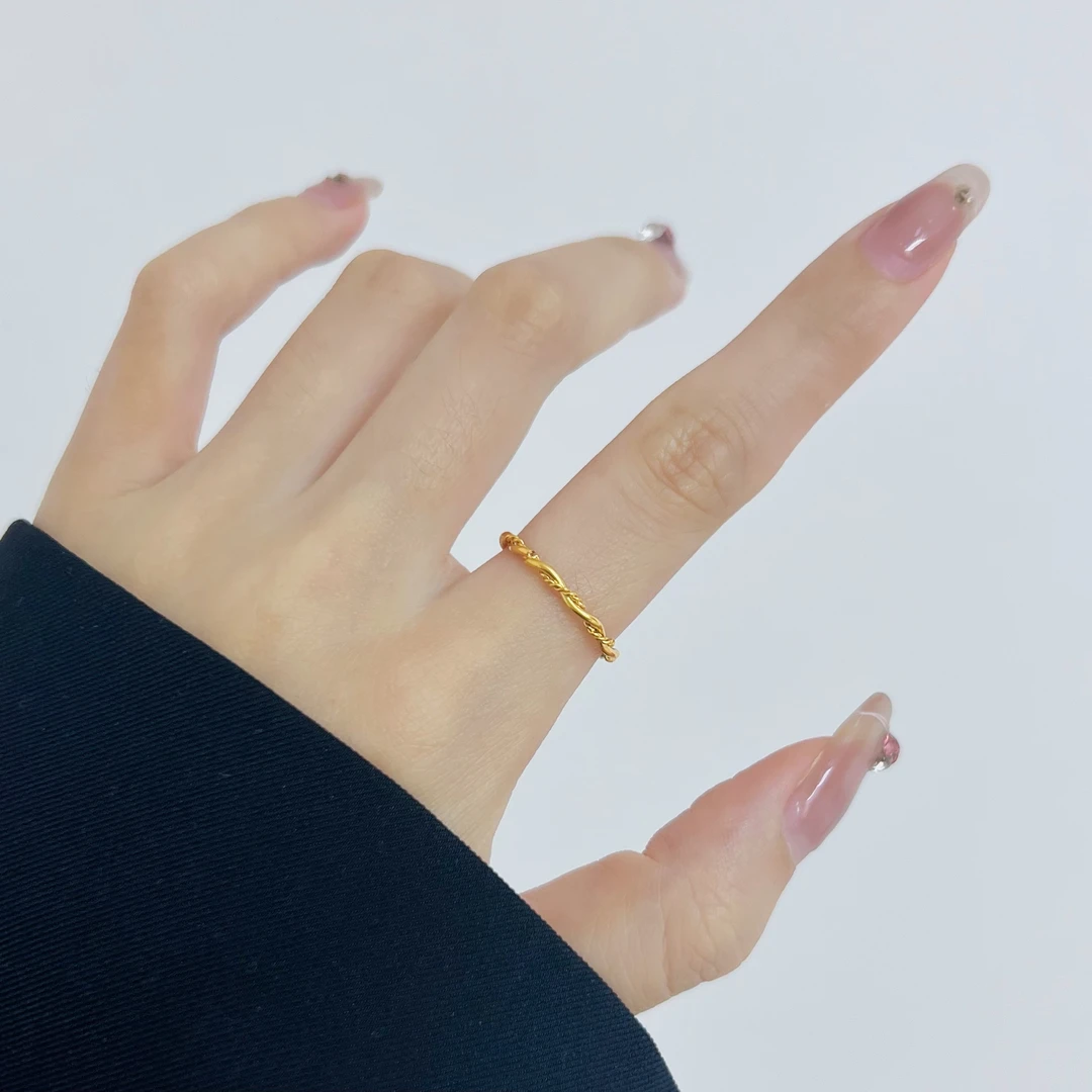 钛钢戒指 双圈麻花简约时尚戒指气质轻奢百搭小众ins个性金色