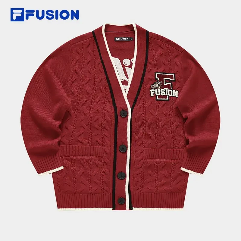 FILA FUSION编织外套女款2024新款休闲宽松V领开衫舒服穿搭