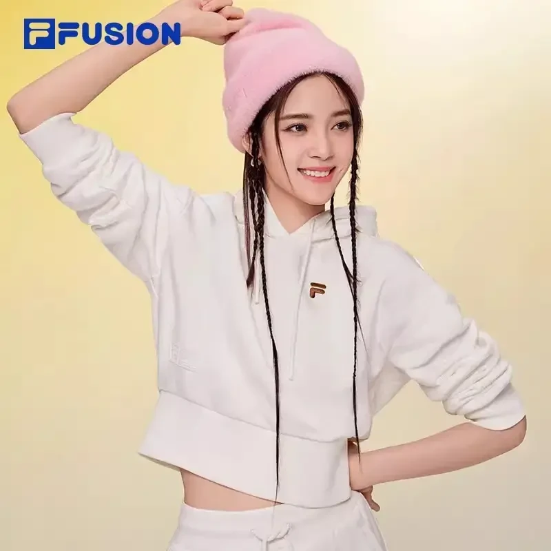 FILA FUSION女子针织连帽上衣冬季新款加厚纯棉款卫衣T11W345208