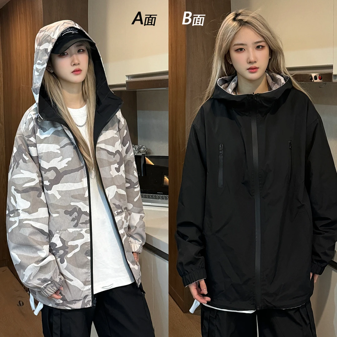 【双面穿+男女同款+48小时现货】春秋美式潮牌夹克情侣百搭宽松