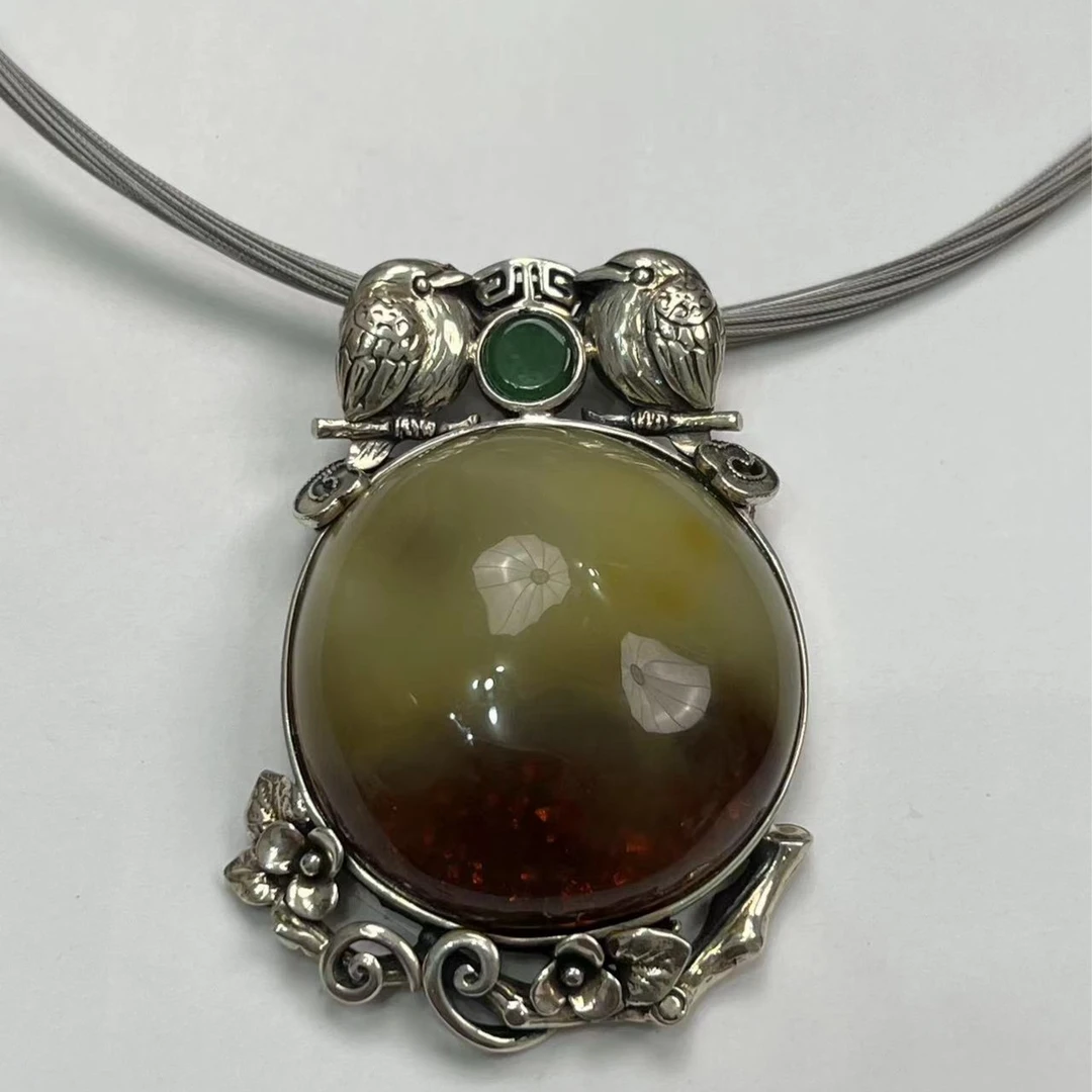 S925复古银镶嵌蛋面意境吊坠