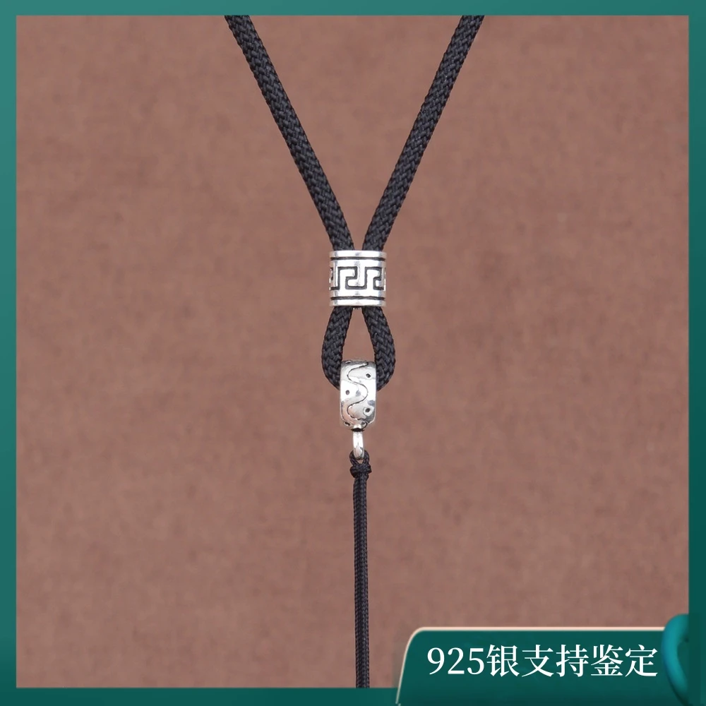 925银银制品 高档纯银吊坠挂绳项链挂坠绳子男款可调节挂脖挂件绳