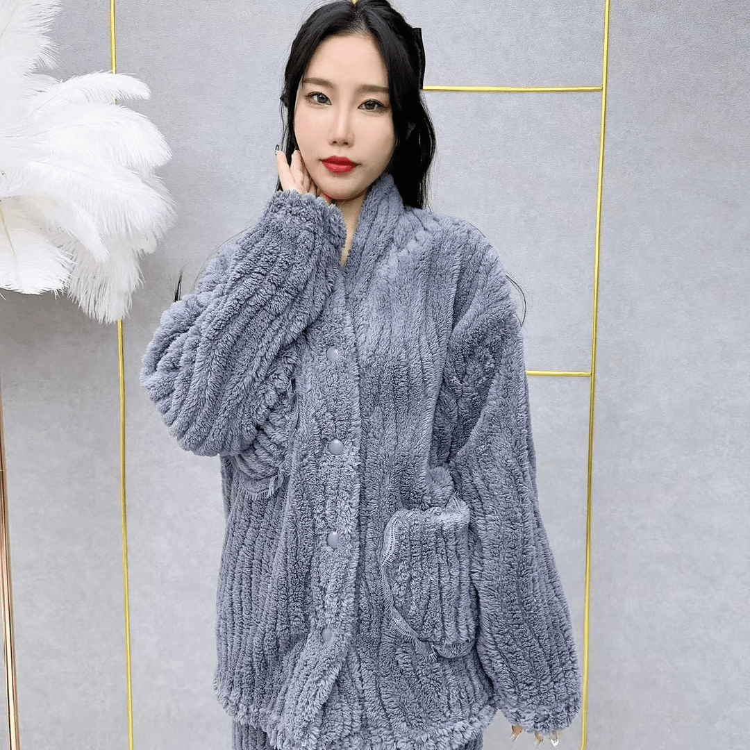 【爱心花边】春秋冬季加绒加厚女法兰绒家居服小香风网红休闲睡衣