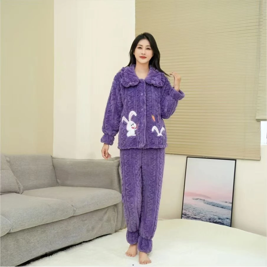 【小兔子】秋冬季加绒女款家居服睡衣套装保暖加厚大码北极绒宽松