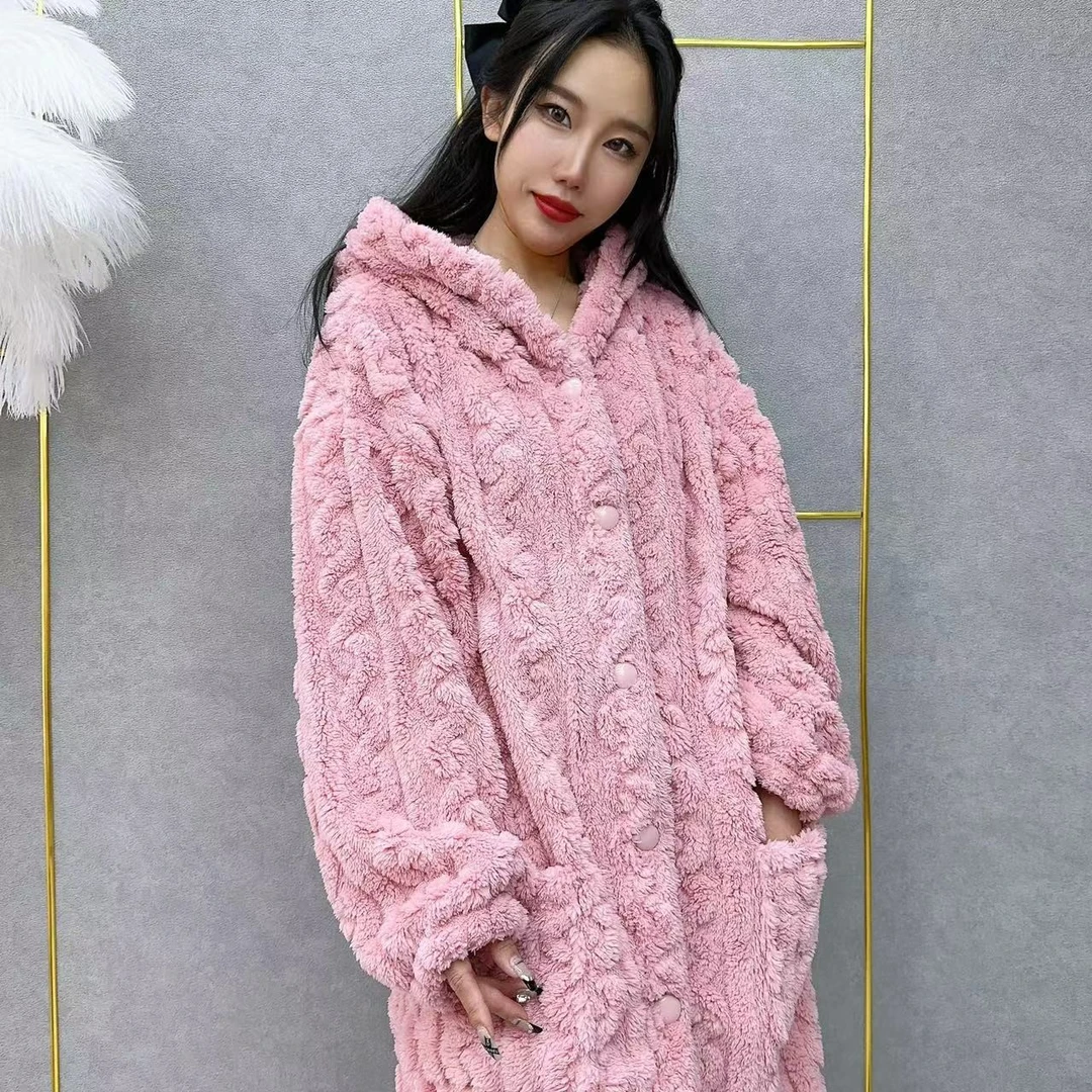 【袍套】女款长袍款春秋冬季款加绒加厚保暖家居服套装睡衣