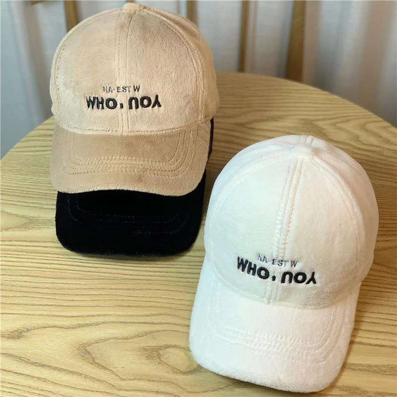 2023年新款刺绣棒球帽女秋冬加厚保暖仿兔毛水貂绒百搭韩版鸭舌帽