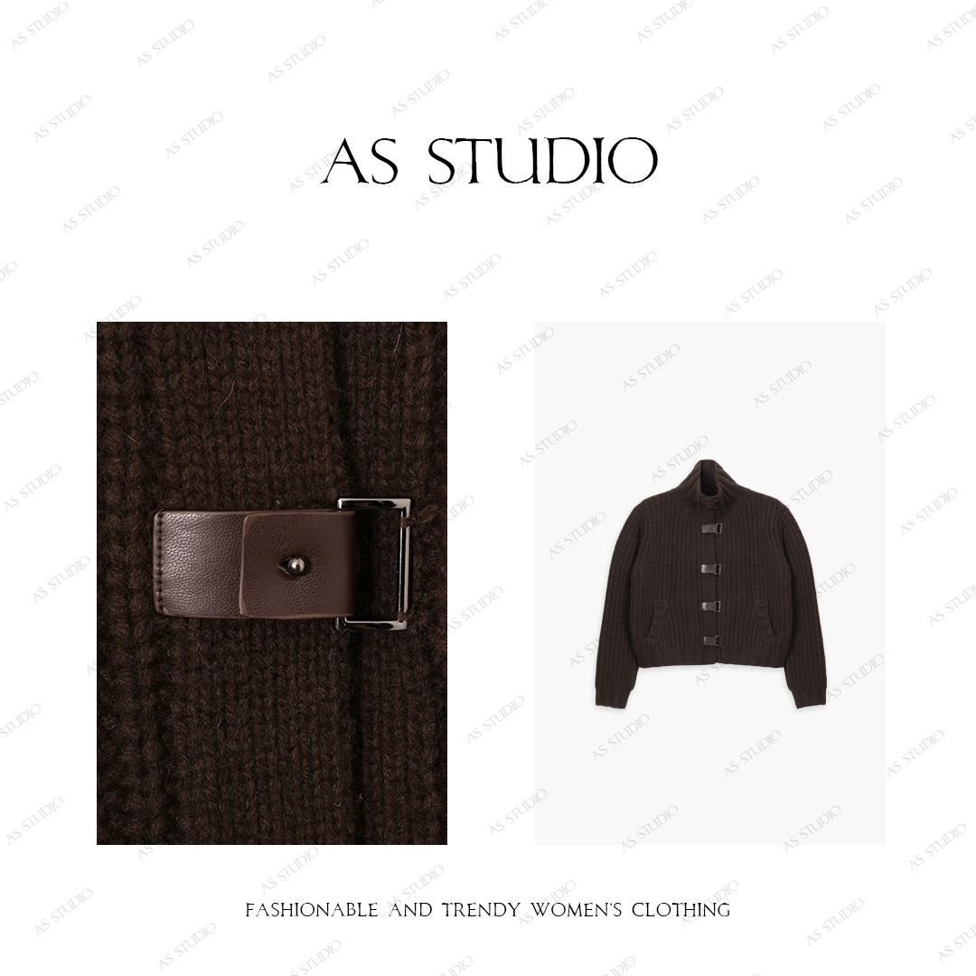【AS小皮扣】25新慵懒风立领百搭针织开衫AS24DMY2012