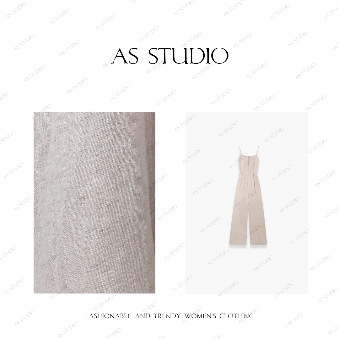 【AS自在如风】24夏新天丝亚麻阔腿直筒吊带连体裤24LTA1