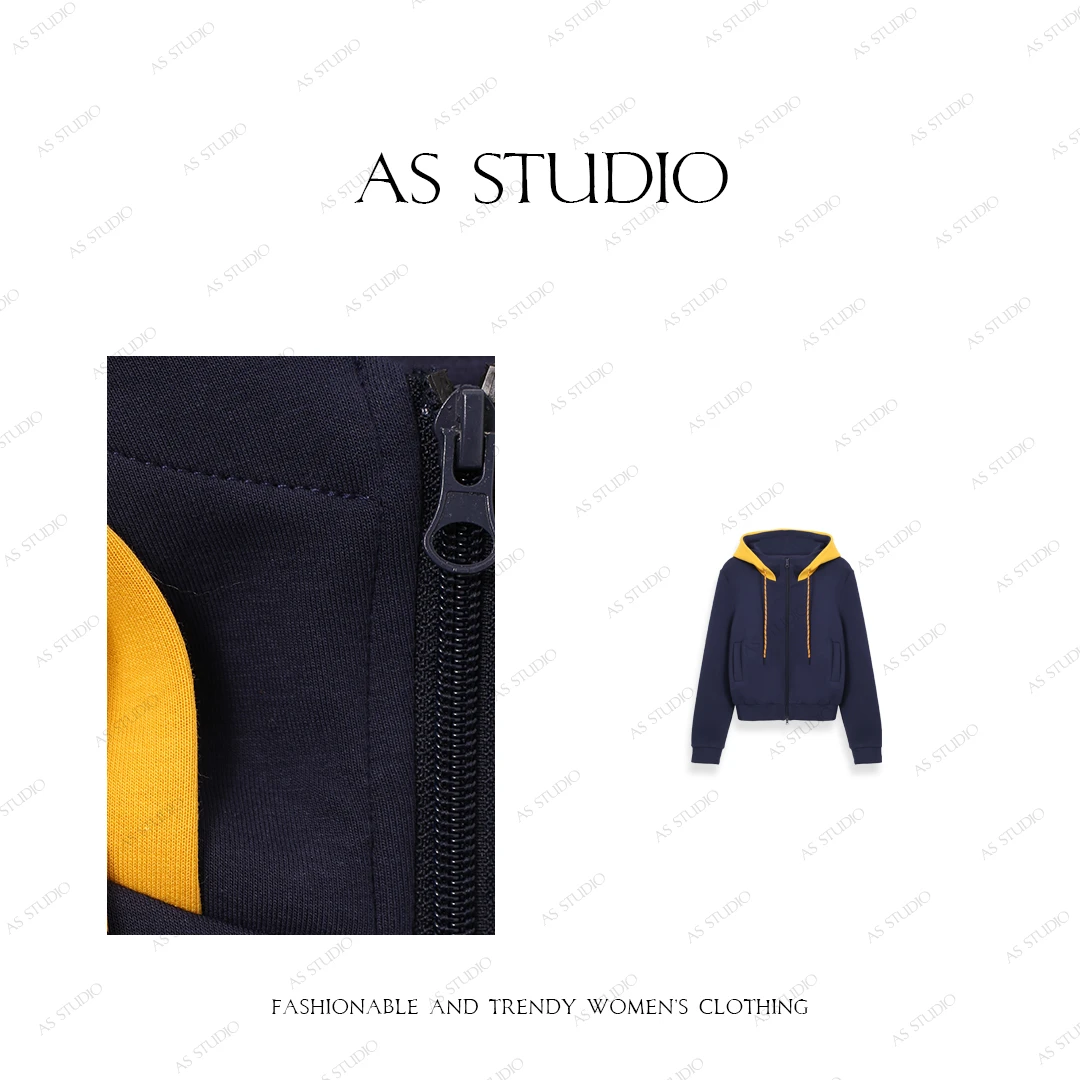 【AS芒诗】25新美式复古拼接撞色连帽加厚卫衣AS24DWT295