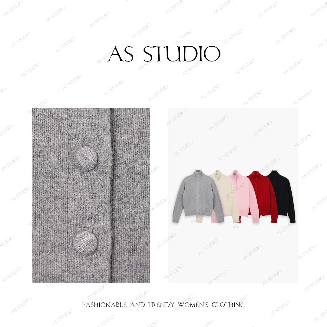 【AS桃奈】25新洋气半高领慵懒柔软开衫AS24DSY372