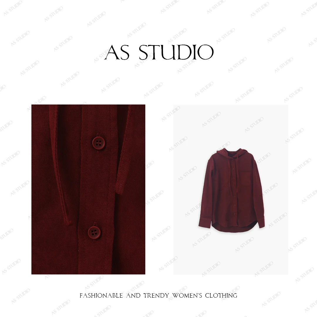 【AS小红帽】24新休闲小众叠穿连帽人丝衬衫外套AS24QCS06