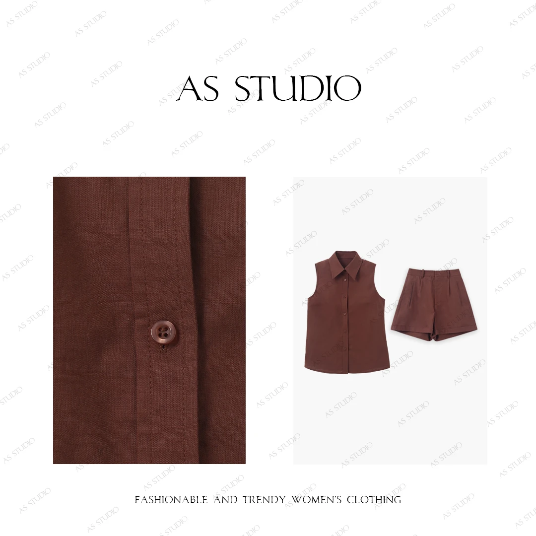 【AS枫糖】24夏新棉麻无袖衬衫＋短裤套装AS24XTZ153