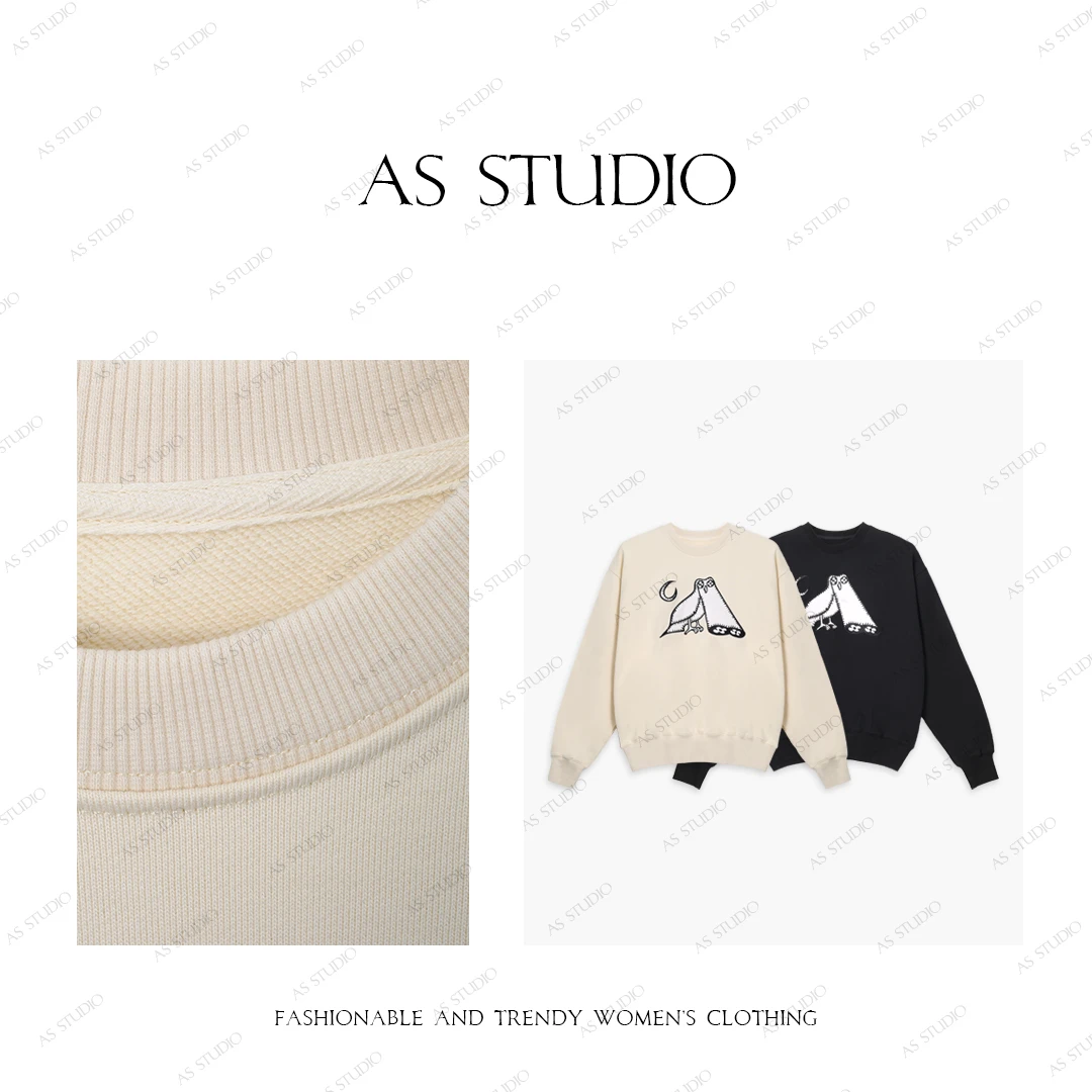 【AS猫头鹰】25新贴饰高支高密全棉圆领情侣卫衣DZ231155035