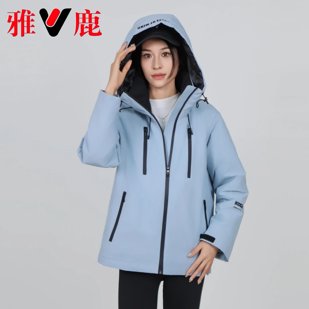 V/雅鹿2024年新款秋冬连帽外套防风休闲百搭运动户外情侣款保暖