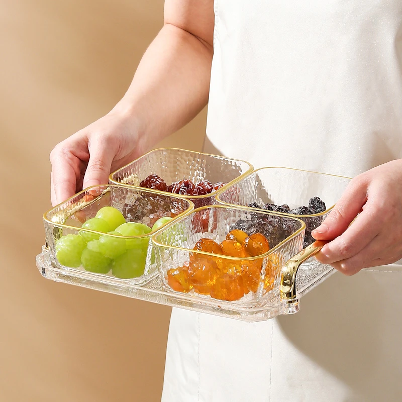 零食盒玻璃水果盘网红家用分格小吃碟果盘子