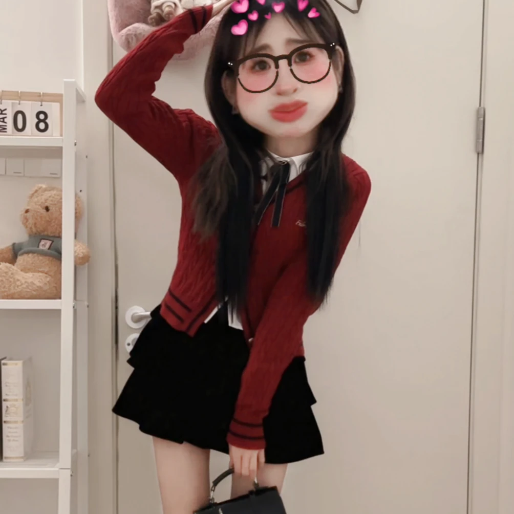 蔷薇日记 织物猪原创 美式学院风红黑复古辣妹收腰显瘦JKcos