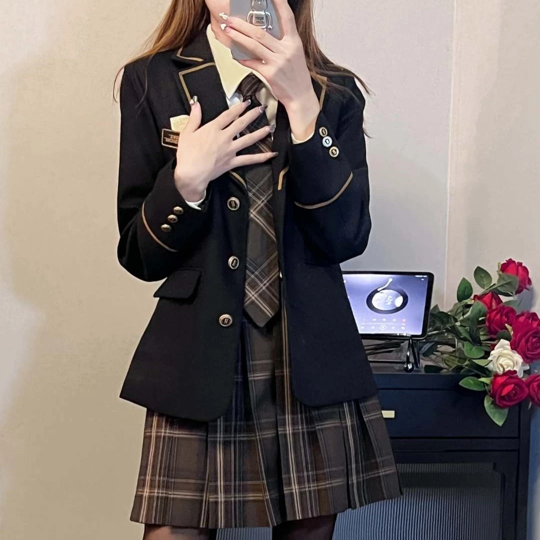 坂津私立  织物猪原创jk制服学院风日系穿搭单件浓绀色西服
