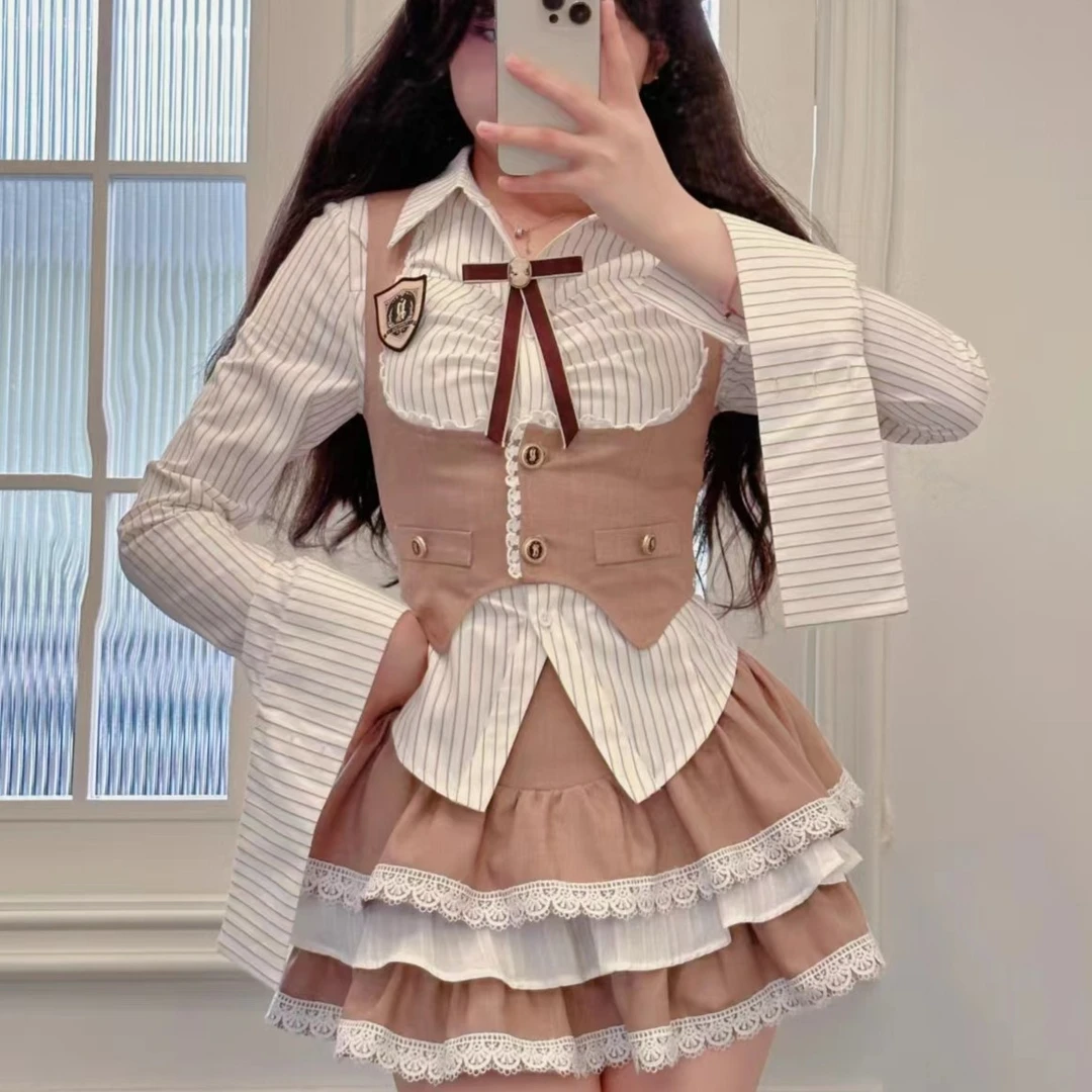 杏仁奶咖 织物猪原创 奶咖色美式复古风氛围感学院风秋收腰显瘦JK
