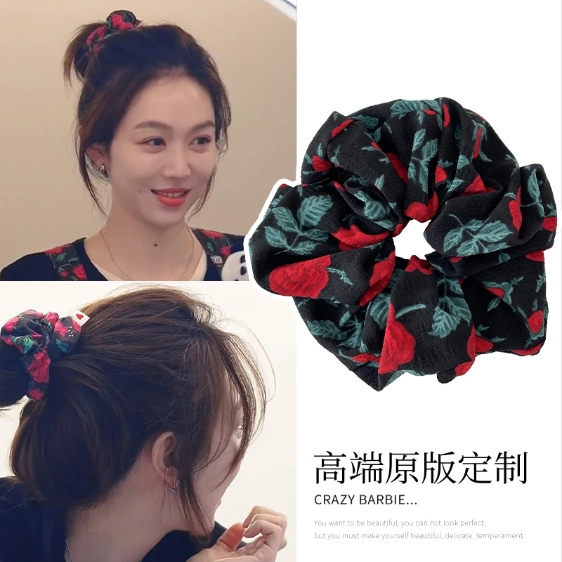 中餐厅姜妍同款玫瑰花发圈气质百搭红色发绳夏季法式网红头饰头绳