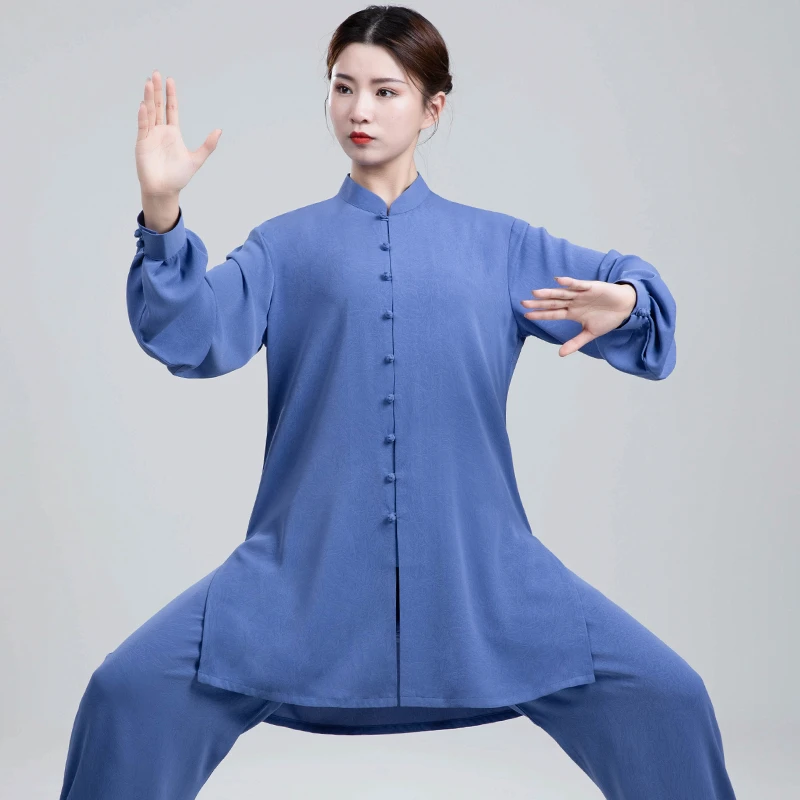 御尊压花麻太极服夏季高端新款男女练功服高档表演服套装武术