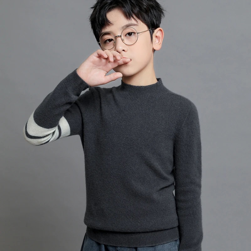 【100羊毛】半高领羊毛衫男童女童羊毛衫秋冬圆领羊毛衫中大童毛衣