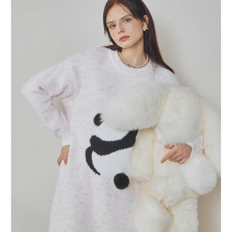 莫里伊【粉点熊猫睡裙】小众时尚设计休闲可外穿保暖睡衣家居服