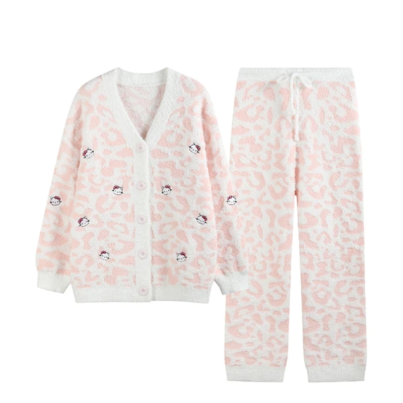 莫里伊【粉色豹纹kt猫开衫】小众时尚设计休闲可外穿保暖睡衣家居服