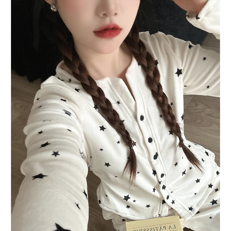 莫里伊【白底满天星】小众时尚设计休闲舒适可外穿保暖睡衣家居服