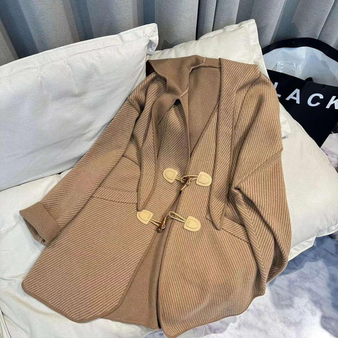 【俩月羊绒】欧货231633美拉德-空气层时尚斜纹连帽纯羊绒大衣