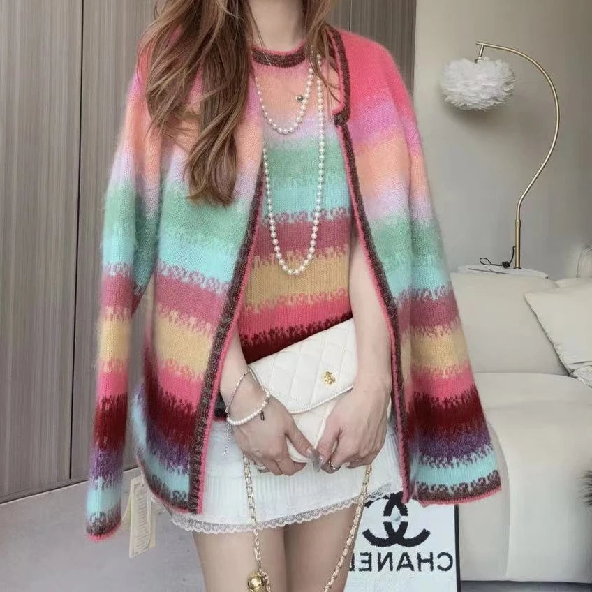 【一眼惊艳】240745-240747可以单拍彩虹配色洋气纯山羊绒针织衫