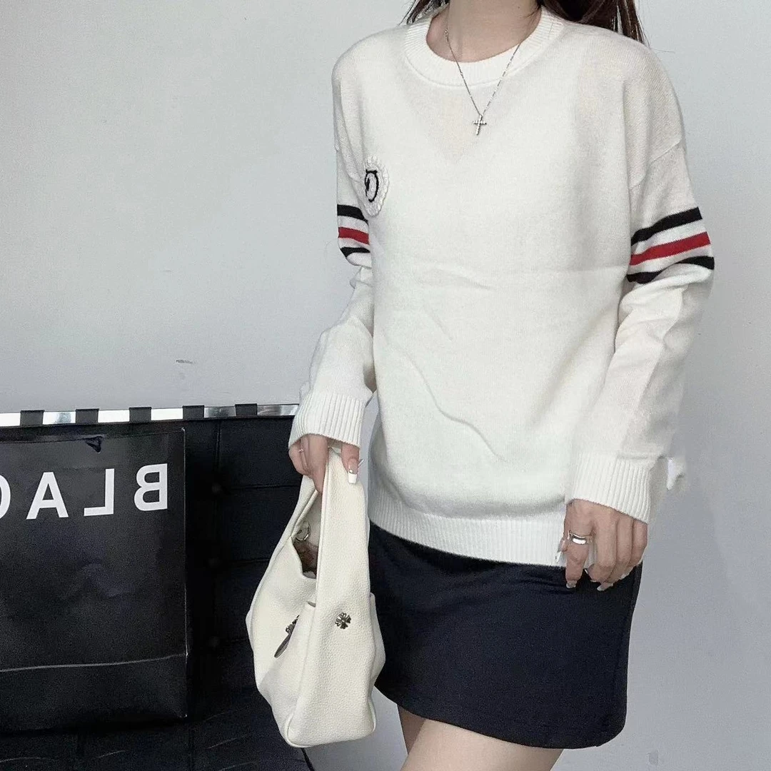 【俩月羊绒原创设计】230865百分百纯山羊绒-简约双臂条纹套头衫