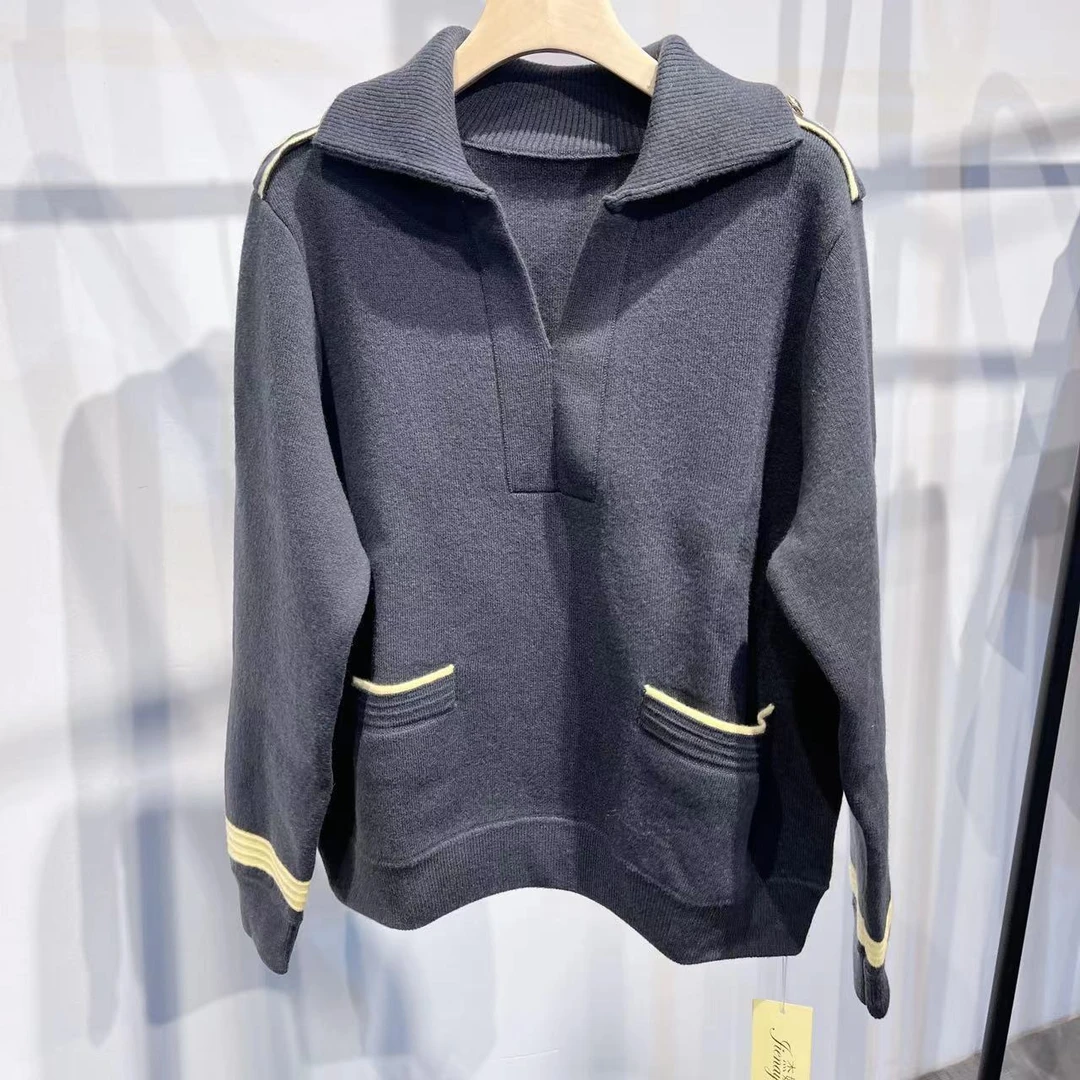 【俩月羊绒】230360重工厚款翻领羊绒衫时尚休闲百搭款