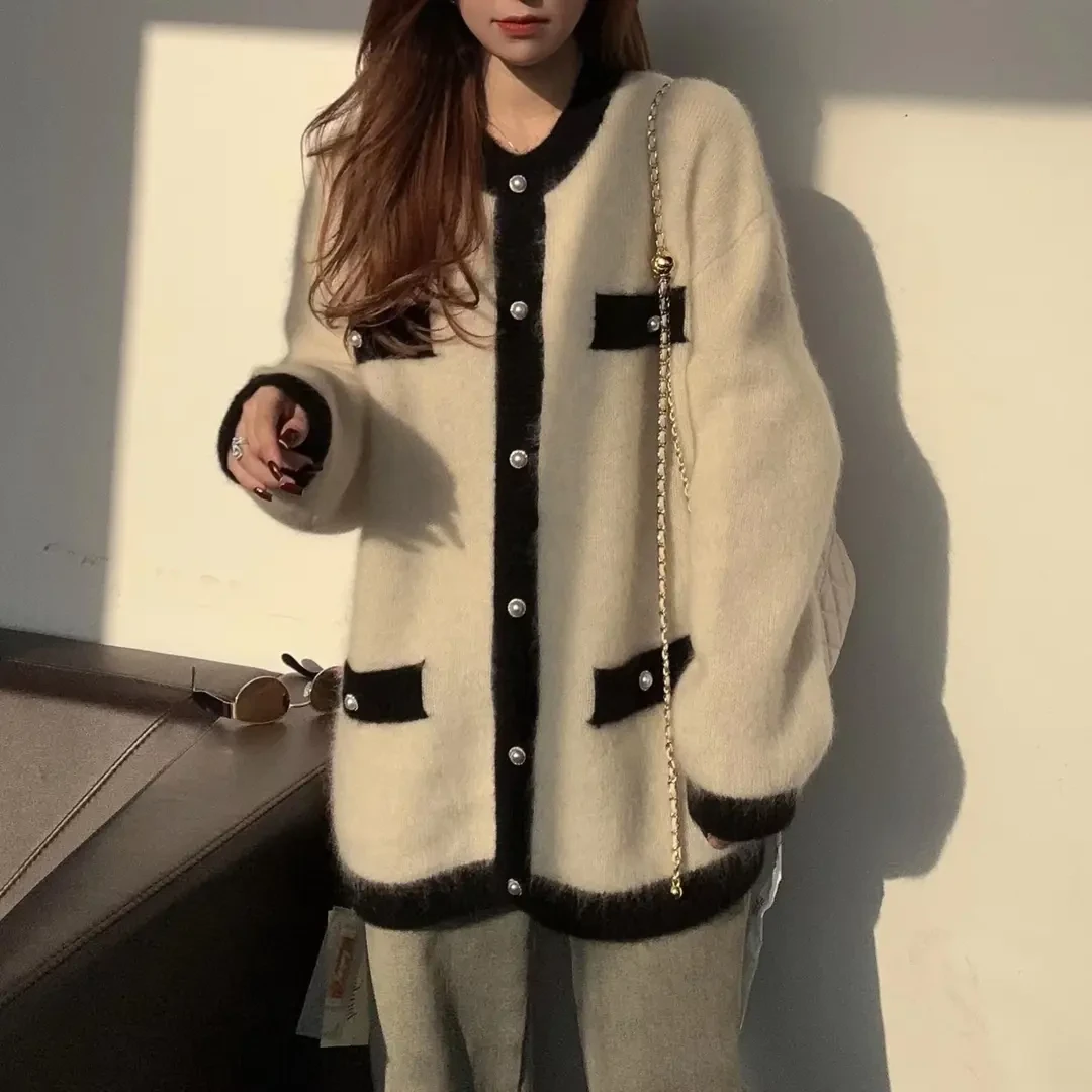 【俩月羊绒】法式231532拉绒工艺-时尚气质小香风加厚纯羊绒开衫