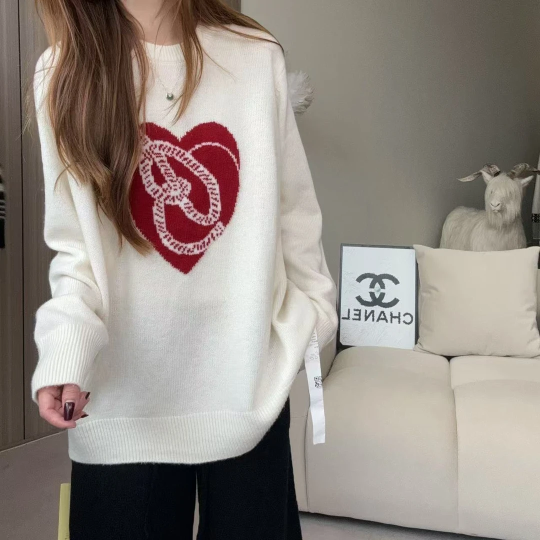 【百分百山羊绒】241909棣棣同款爱心提花圆领羊绒衫简单洋气百搭