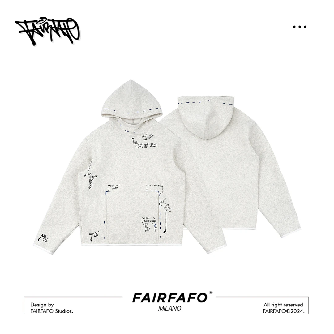 FAIRFAFO林肉肉【设计批注卫衣】长袖时尚休闲情侣连帽WYBL47187