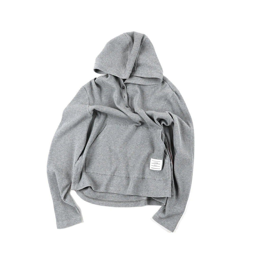 【华夫格扣子卫衣】女款长袖运动针织休闲连帽灰色秋冬WYSS31133