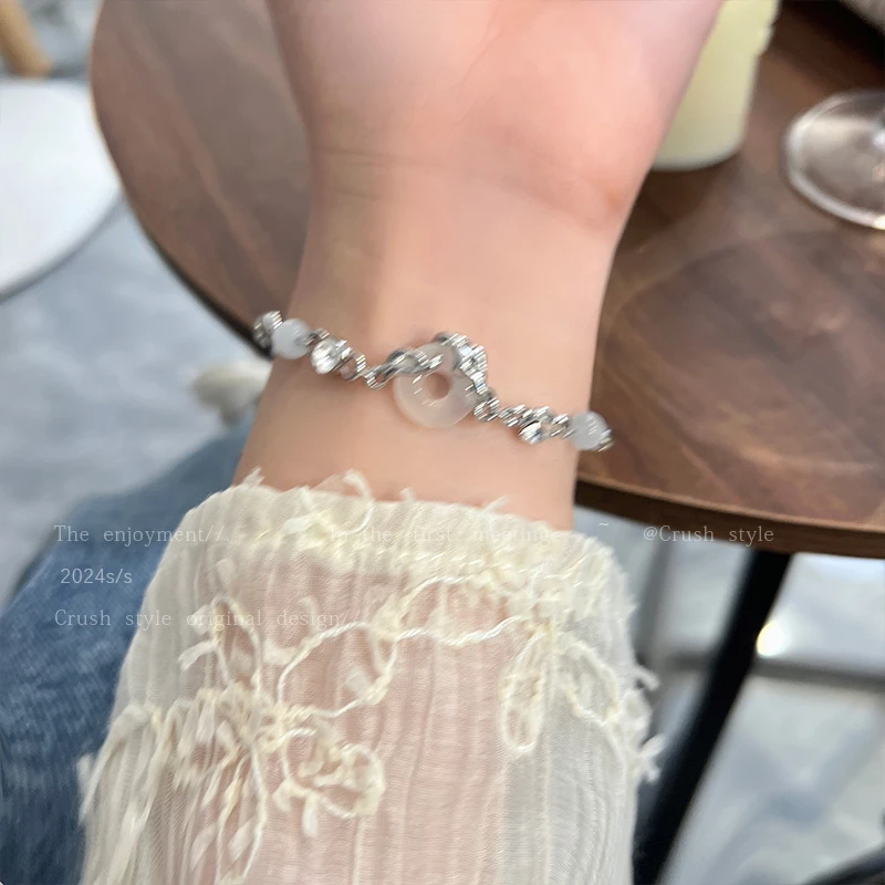 铜合金玻璃手链 清冷感平安扣串珠手链女新中式轻奢小众手饰YV616