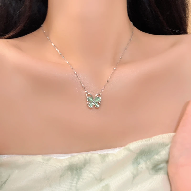 钛钢项链 LDLC绿色蝴蝶吊坠锁骨链女夏2024新款配饰甜酷颈链YU808