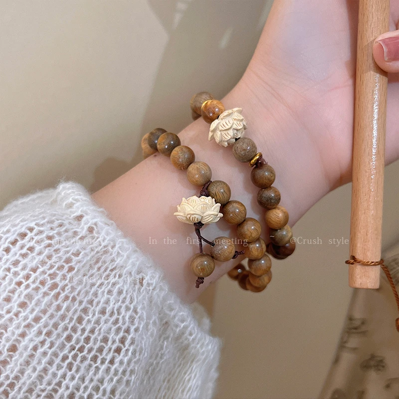 非金属木质手链 木质串珠莲花手串女新中式禅意小众复古手饰YV447