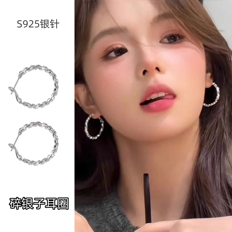 925银耳饰 耳圈2024年新款潮耳饰女民族风圆圈耳环网红小众设计感