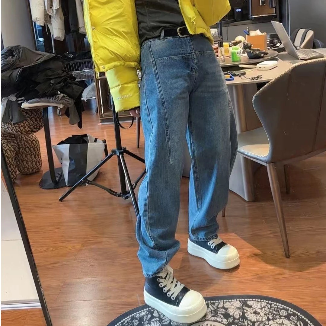 双兜压褶弯刀牛仔裤  带腰带（裤长102左右）