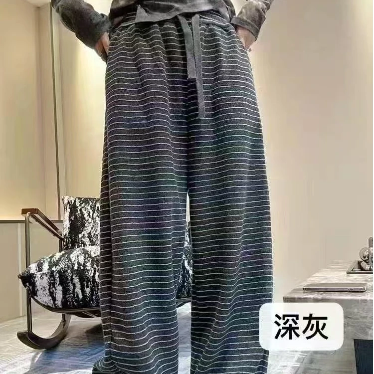 INS美式复古慵懒风阔腿条纹裤（裤长103左右）