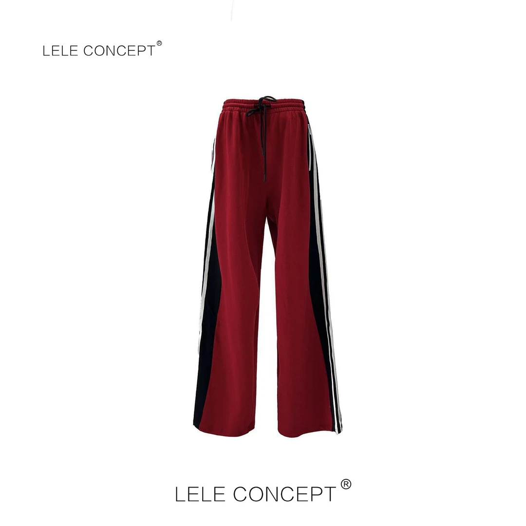 LELE CONCEPT | 「如一」红黑休闲洋气街头侧条收脚裤阔腿裤K0290