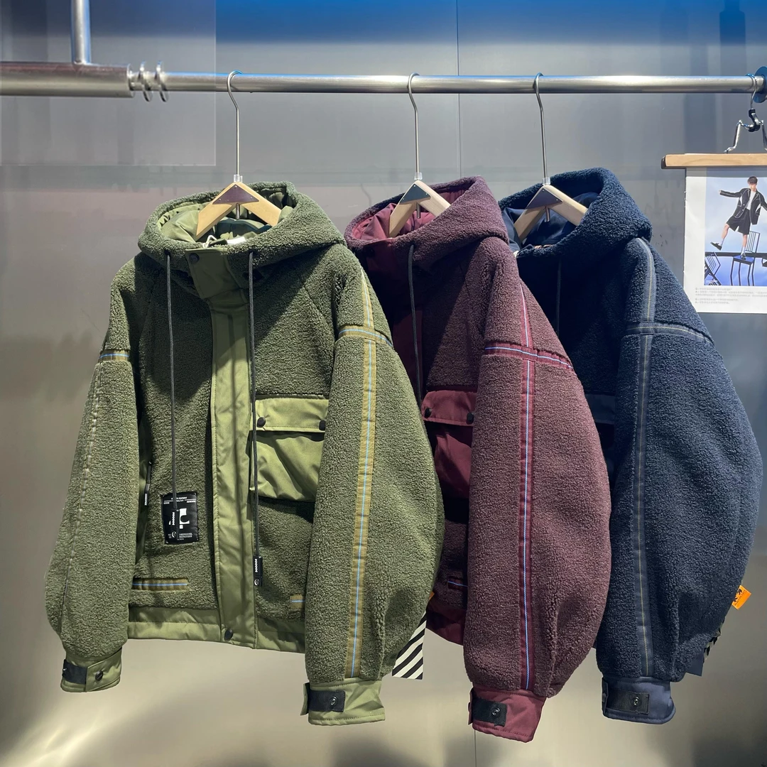 工装轻薄颗粒绒羽绒服男士冬季锁温加厚保暖撞色拼接连帽过冬外套