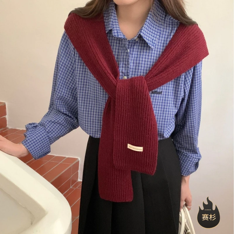 秋冬季纯色针织披肩女款韩版外搭氛围高级感网红四季百搭通用坎肩