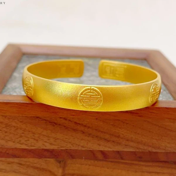 铜合金手镯 实体同款传承古法五福吉祥如意手镯开口实心祥云妈妈