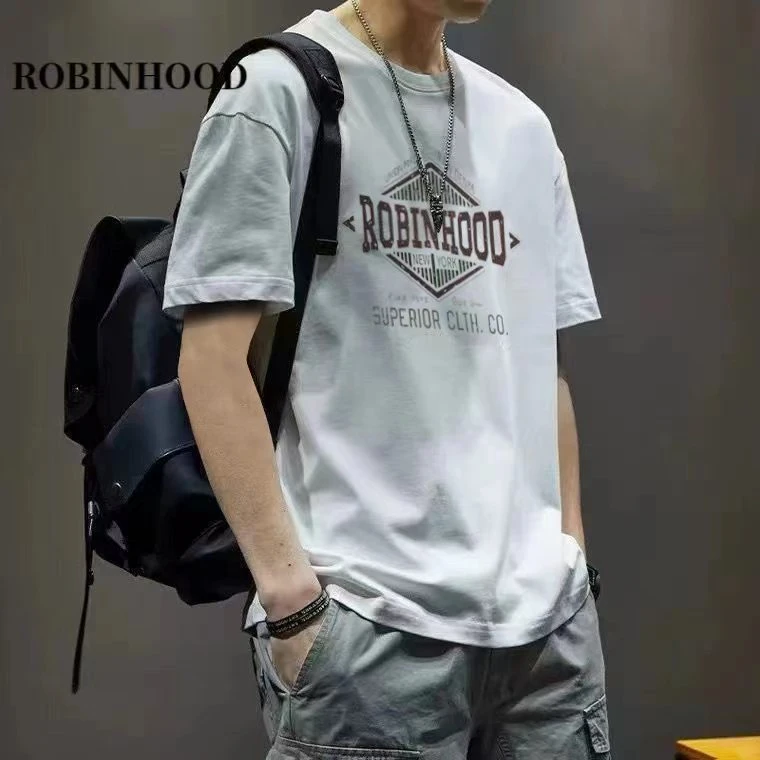 ROBINHOOD美式宽松潮牌短袖T恤男大码上衣休闲百搭纯棉印花体恤衫